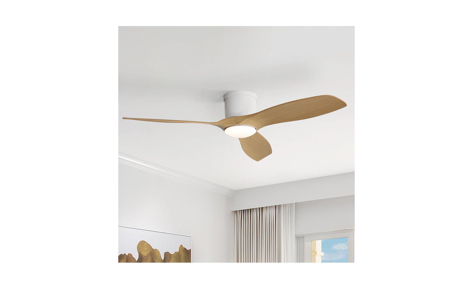 Sofucor 52-inch Modern Minimalist White 3-Blade Flush Mount with Remote Control,Supporting Mobile Device Connection and Voice Function