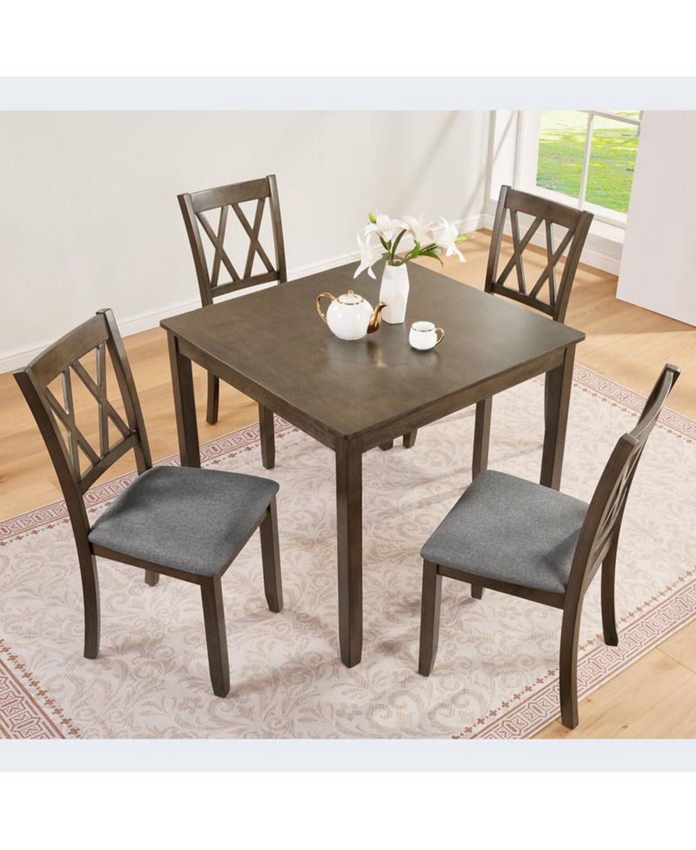 sumyeg Modern Elegant 5-Piece Walnut Wood Dining Set with 4 Chairs