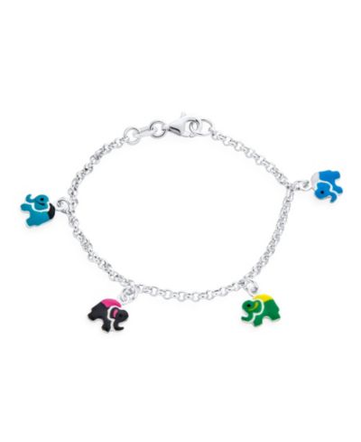 Bling Jewelry Lucky ZOO Animal Colorful 5 Multi Elephant Dangling Charm Bracelet .925 Sterling Silver Small Wrist 6"