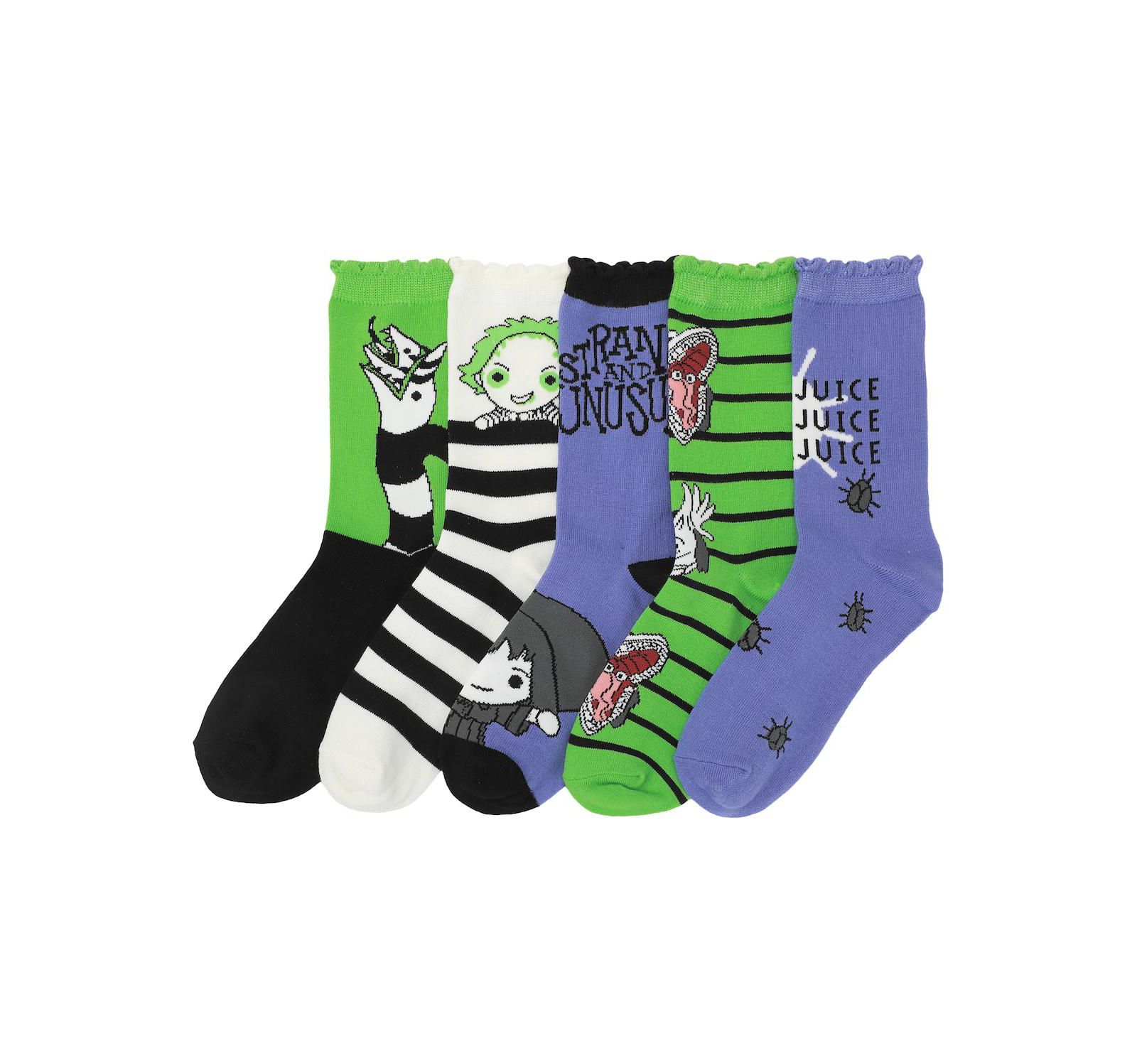 Beetlejuice Women's Chibi Character Art 5-Pair Casual Crew Socks