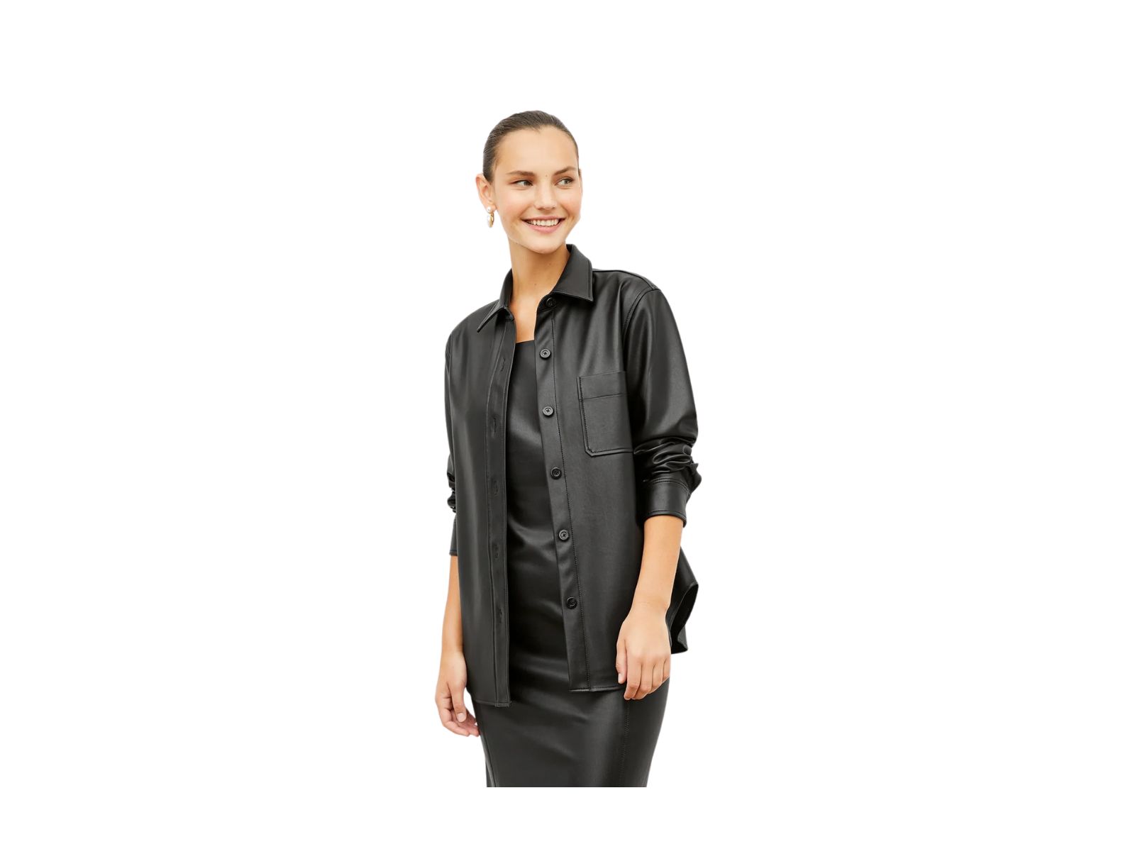M.M.LaFleur Women's Sierra Faux Leather Shacket with Relaxed Fit