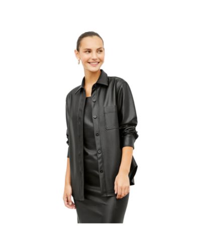 M.M.LaFleur Women's Sierra Faux Leather Shacket with Relaxed Fit