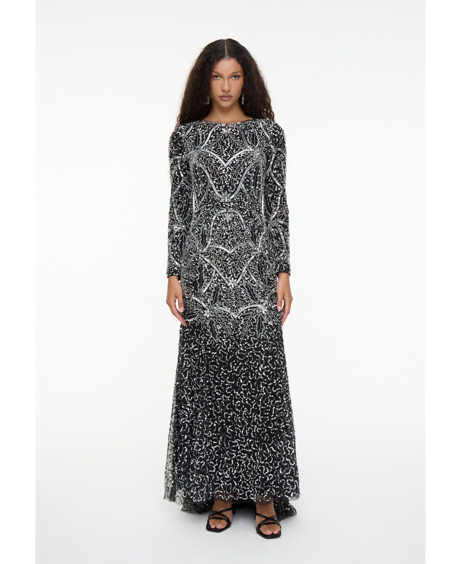 Женское платье Maryisa Modest Embellished Sequin Beaded Maxi с приталенным лифом и шлейфом