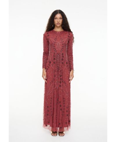 Maryisa Women's Modest Embellished Sequin Beaded Dress Maxi With Designer Bottom