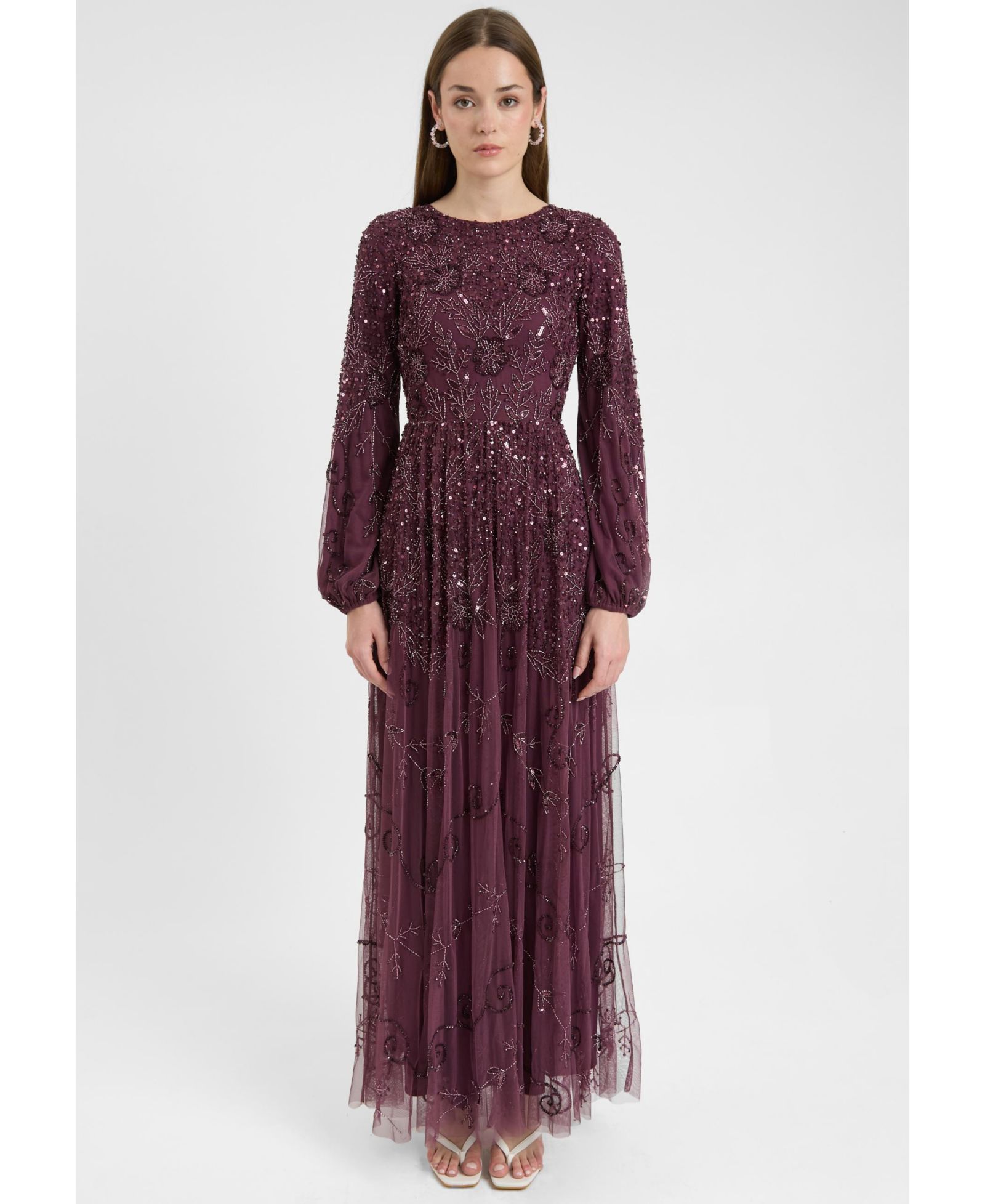 Женское вечернее платье Maryisa Modest Embellished Sequin Beaded Maxi с вырезом лодочкой