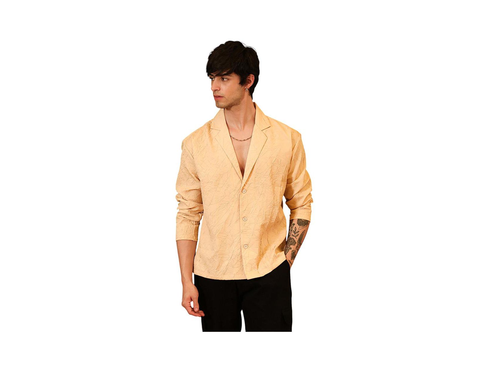 Campus Sutra Men's Buff Beige Quad-Tactile Oversized Shirt.