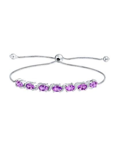 Bling Jewelry Lavender Purple Natural Amethyst Zircon Accent Bolo Tennis Bracelet .925 Sterling Silver Adjustable