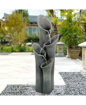 SunJet Faux Stone 33.5" 4-Tier Outdoor Water Fountain с LED Lights - Cascading Floor Fountain Indoor/Outdoor Waterfall Feature для Patio, Garden