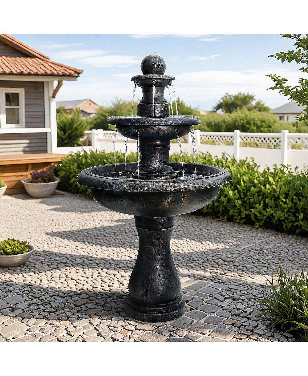 SunJet 45.2" High 3-Tiers Modern Concrete Outdoor Water Fountain - Round Large Outdoor Fountains and Waterfalls for Garden