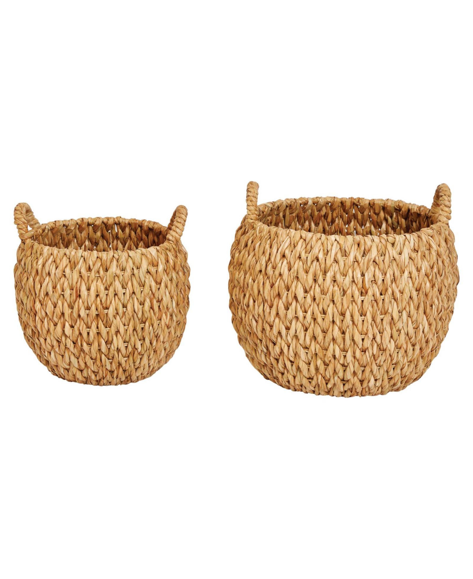 Storied Home Round Hand-woven Water Hyacinth Basket Storage with Handles, Set of 2