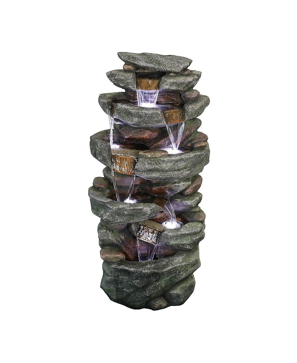 SunJet 40.5" High 6-Tier Outdoor Water Fountain with LED Lights Cascading Waterfall for Garden and Yard Decor