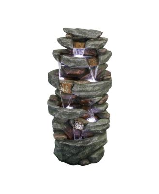 SunJet 40.5" High 6-Tier Outdoor Water Fountain with LED Lights Cascading Waterfall for Garden and Yard Decor