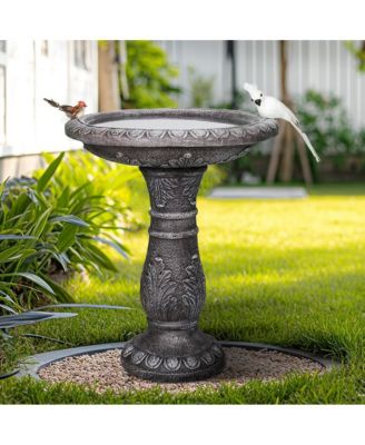 SunJet 24.4" H Cement Bird Bath for Garden- Fibre Reinforced Concrete Bird Baths for Outdoors, Large Size Vintage Carved Pedestal Birdbath