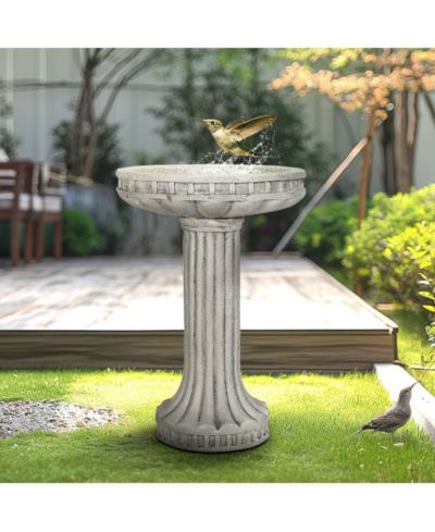 SunJet 24 Inch Height Outdoor Bird Bath - Fibre Reinforced Concrete Large Bird Bath Stylish with Modern Pedestal for Garden, Patio