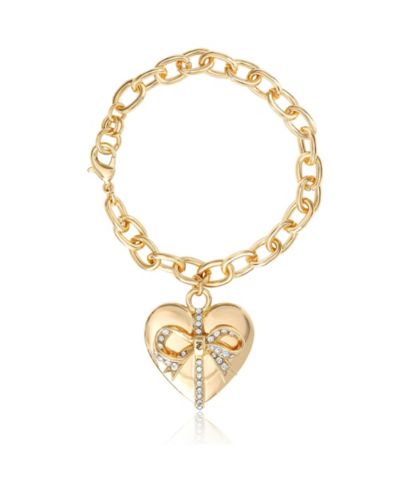 Juicy Couture Heart Bow Drop Bracelet, Gold‑Tone Pavé