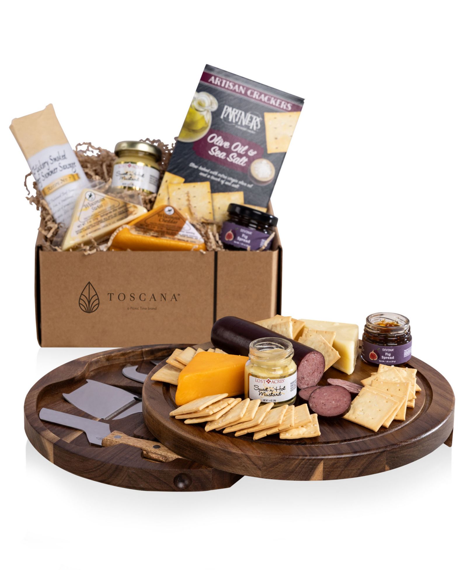 Toscana Acacia Circo Cheese Board with Gourmet Gift Pack, 6 Piece