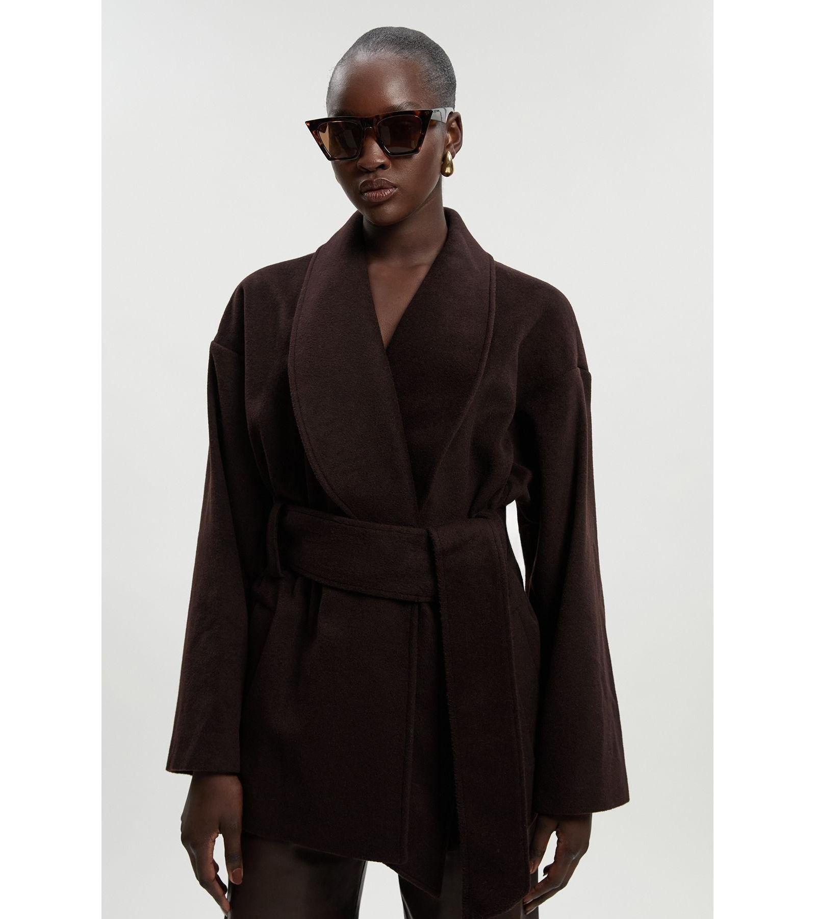 Karen Millen Women's Brushed Wool Wrap Short Coat