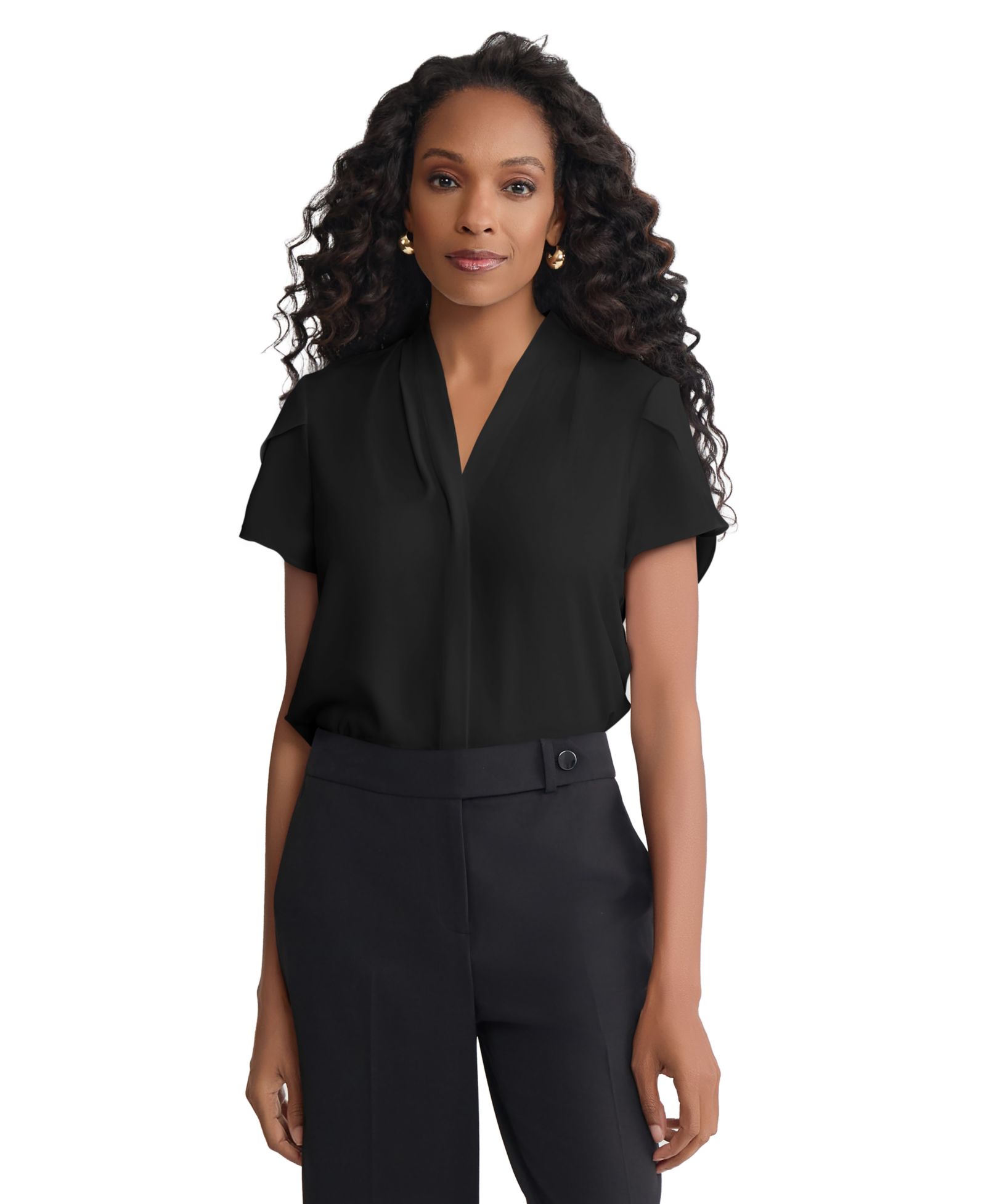 Jones New York Petite Petal-Sleeve Blouse