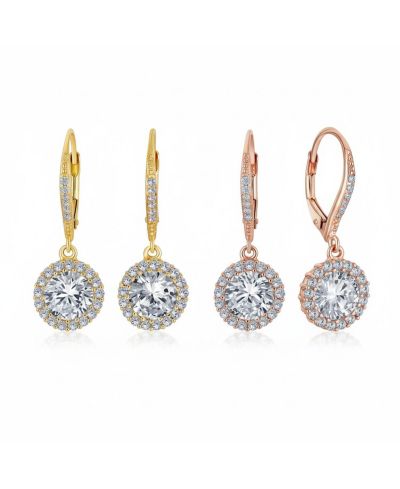 Bling Jewelry серьги-подвески с фианитом и ореолом из серебра .925