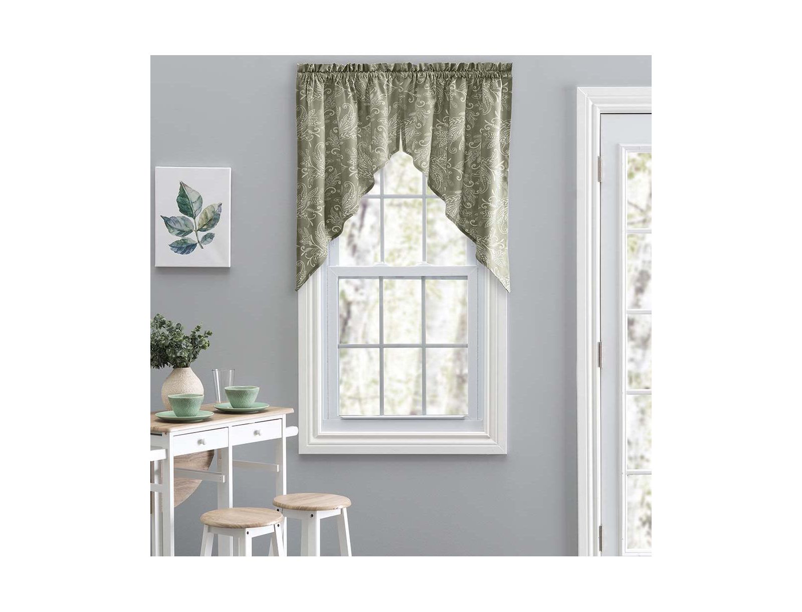 Ellis Curtain Lexington Leaf Pattern on Colored Ground Tailored Valance 58"x15" Sage