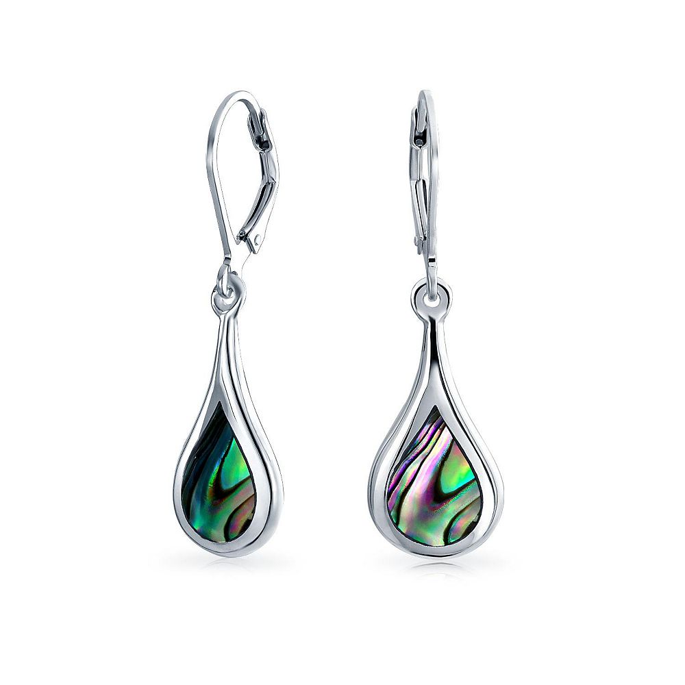 Bling Jewelry Iridescent Abalone Seashell Rain Drop Teardrop Dangle Earrings .925 Sterling Silver Lever Back