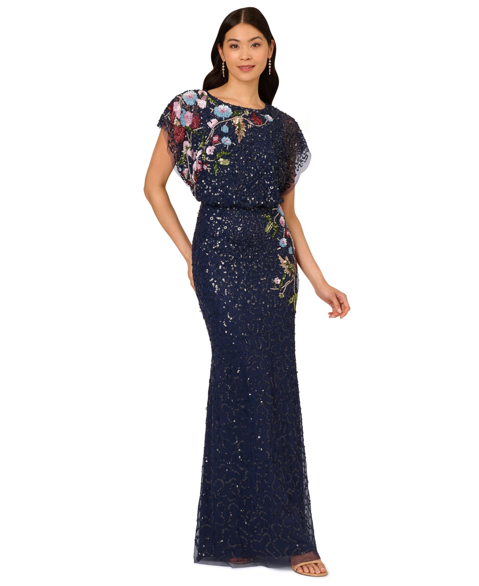 Платье Adrianna Papell Petite Beaded Mermaid Long с вышивкой бисером