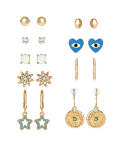 Jessica Simpson Набор серег: гвоздики и кольца с камнями Evil-Eye, Heart & Star, 9 пар