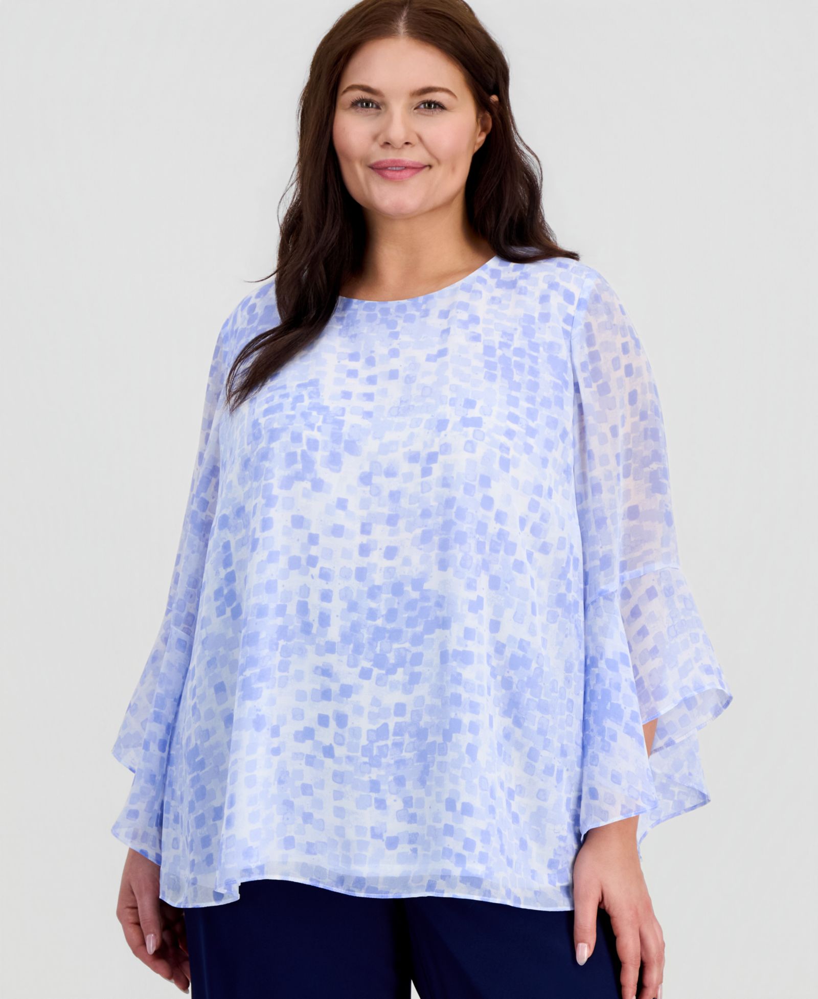 Блузка Kasper Plus Size Printed Ruffled-Sleeve