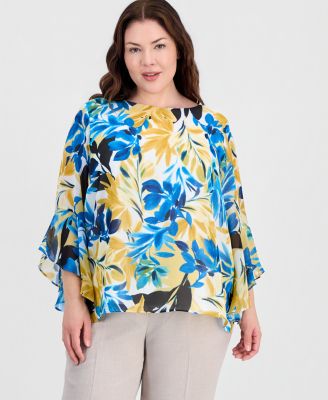 Блузка Kasper Plus Size Printed Ruffled-Sleeve