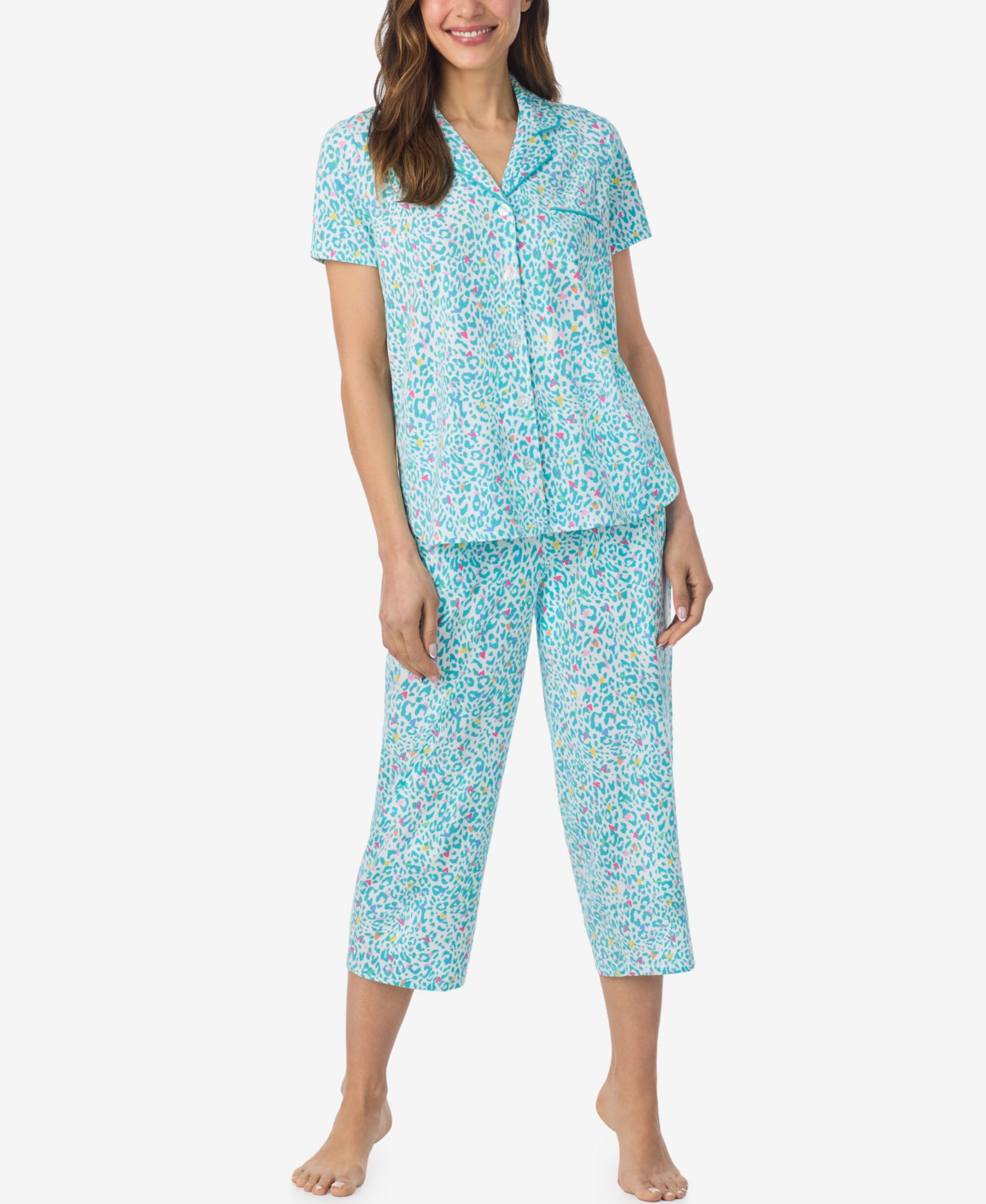 Cuddl Duds Women's Short-Sleeve Top and Cropped Pajama Pants, 2-Piece Set