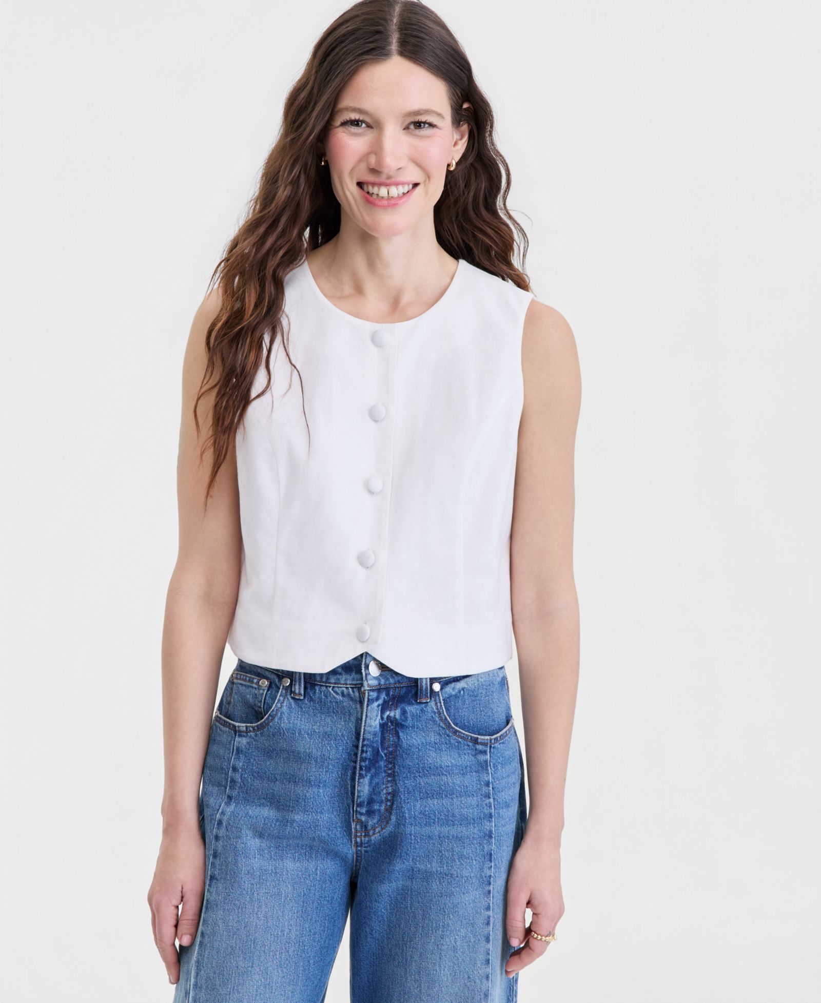 On 34th Women's Cropped Linen Blend Button-Front Vest, Macy's Exclusive