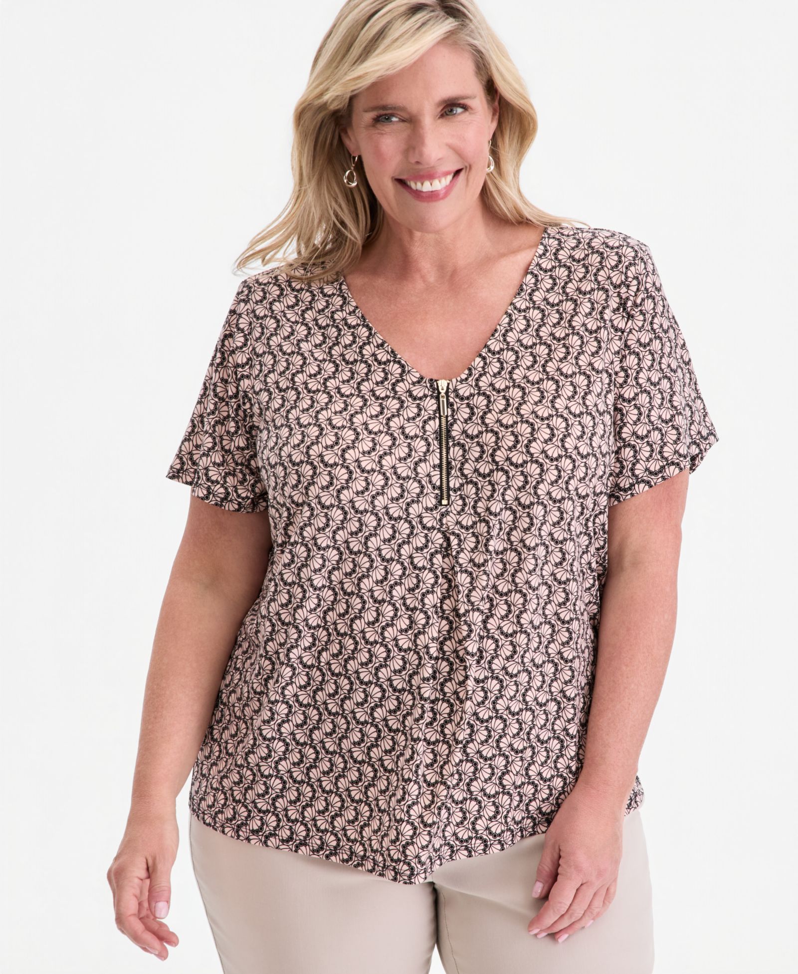 JM Collection Plus Size Zippered V-Neck Top, Macy's Exclusive