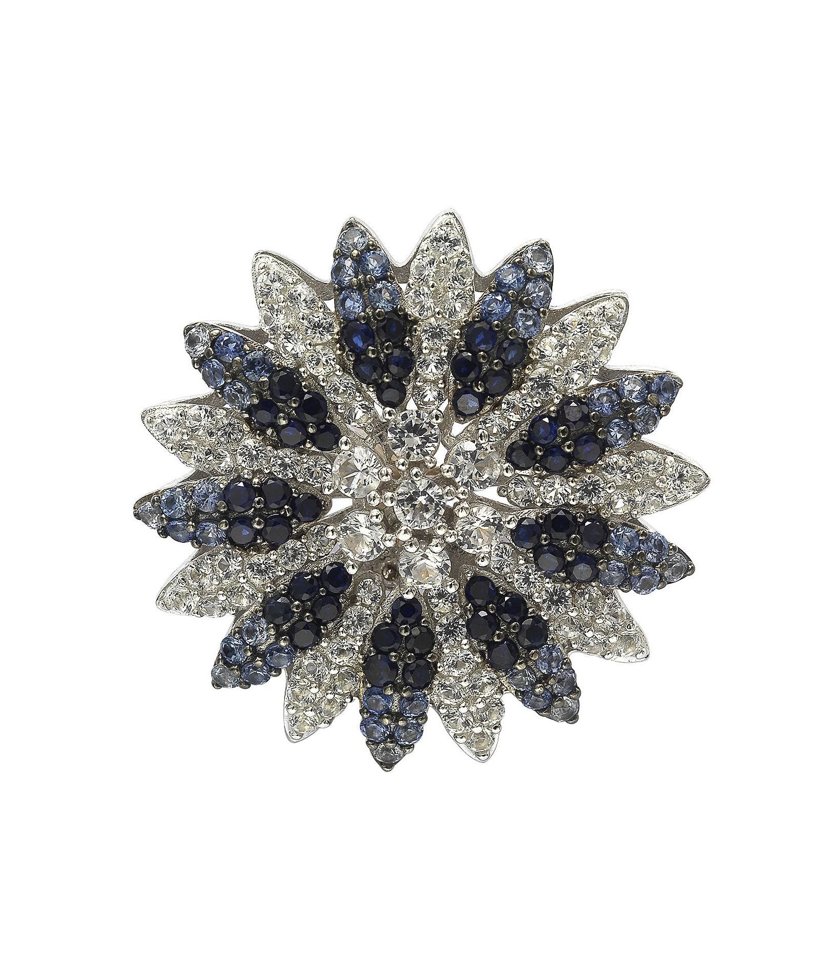 Suzy Levian New York Sterling Sapphire & Created Sapphire Pave Flower Brooch