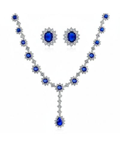 Ювелирный набор Bling Jewelry: ожерелье-чокер с синей цирконием CZ и серьги-гвоздики с ореолом