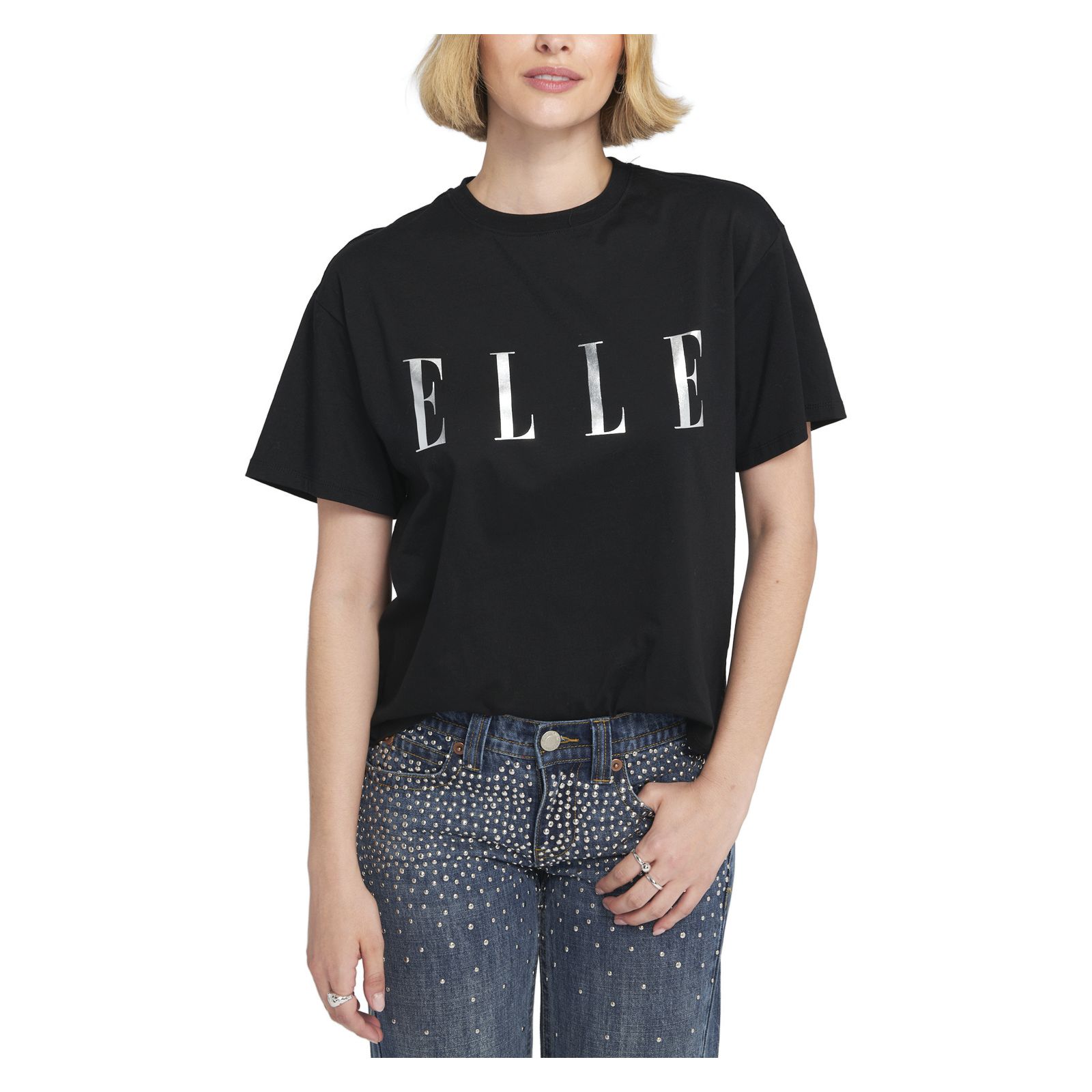 ELLE Collection Women's Logo Foil Printed Tee Graphic T-Shirt