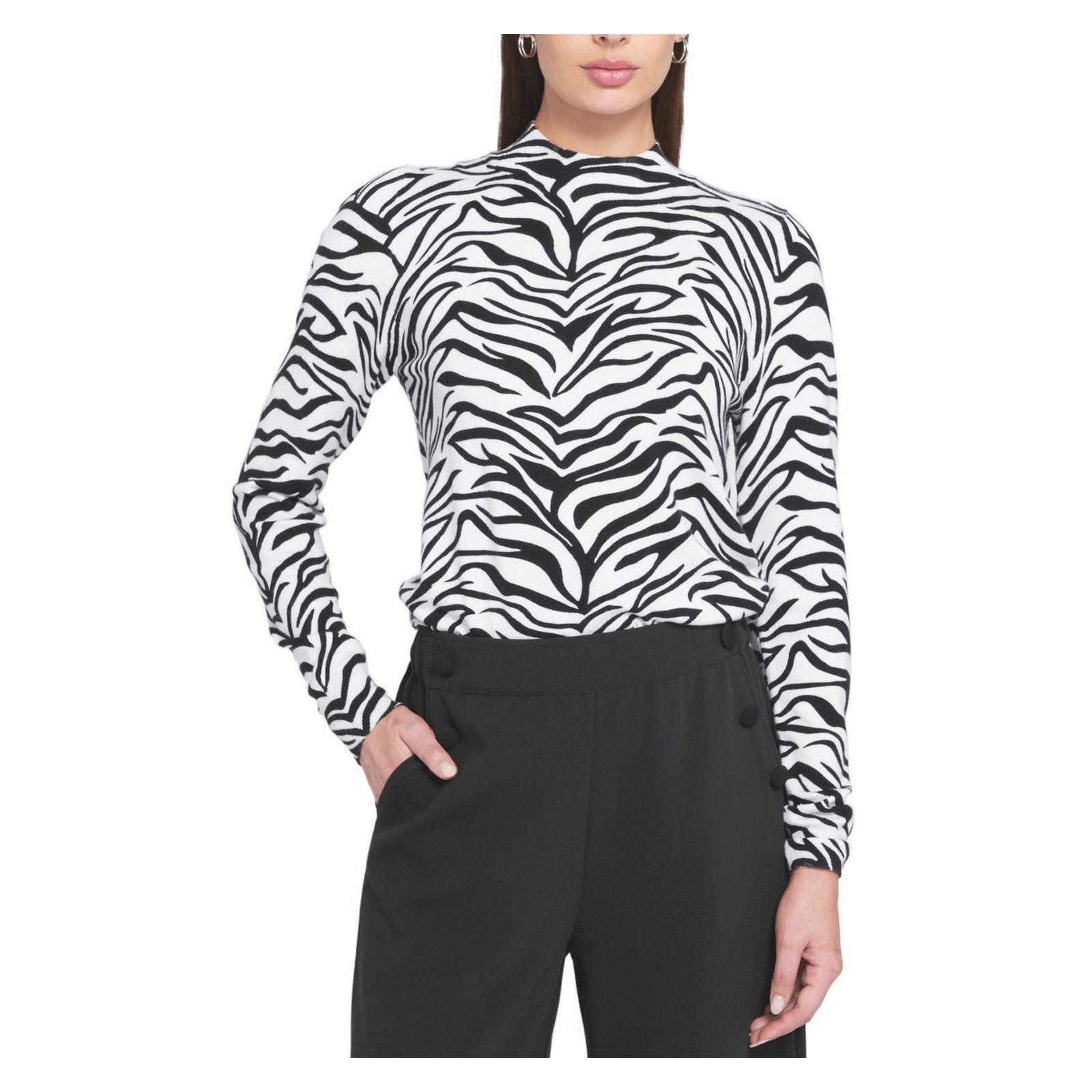 ELLE Collection Women's Zebra Printed Feather Weight Top Animal Print Sweater