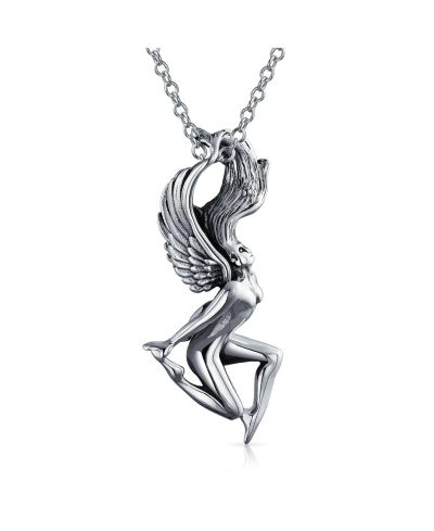 Bling Jewelry Vintage Angel Goddess Wings Pendant Necklace Antiqued .925 Sterling Silver