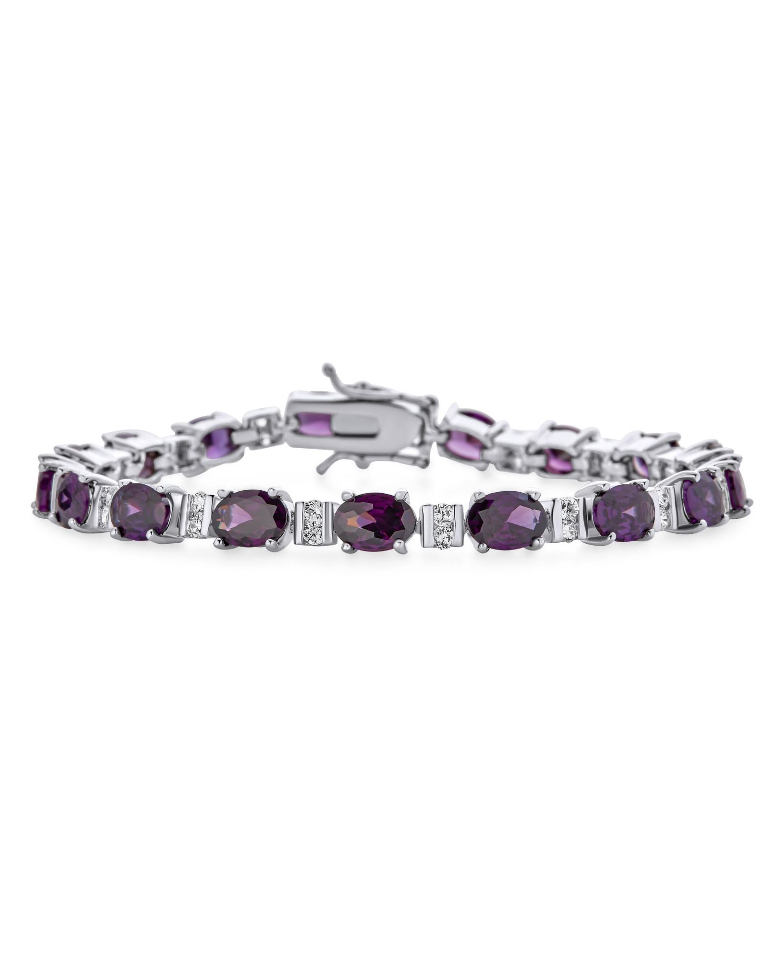 Bling Jewelry Vintage Style Alternating Oval Shape Purple CZ Cubic Zirconia Tennis Bracelet Silver Plated 7 Inch