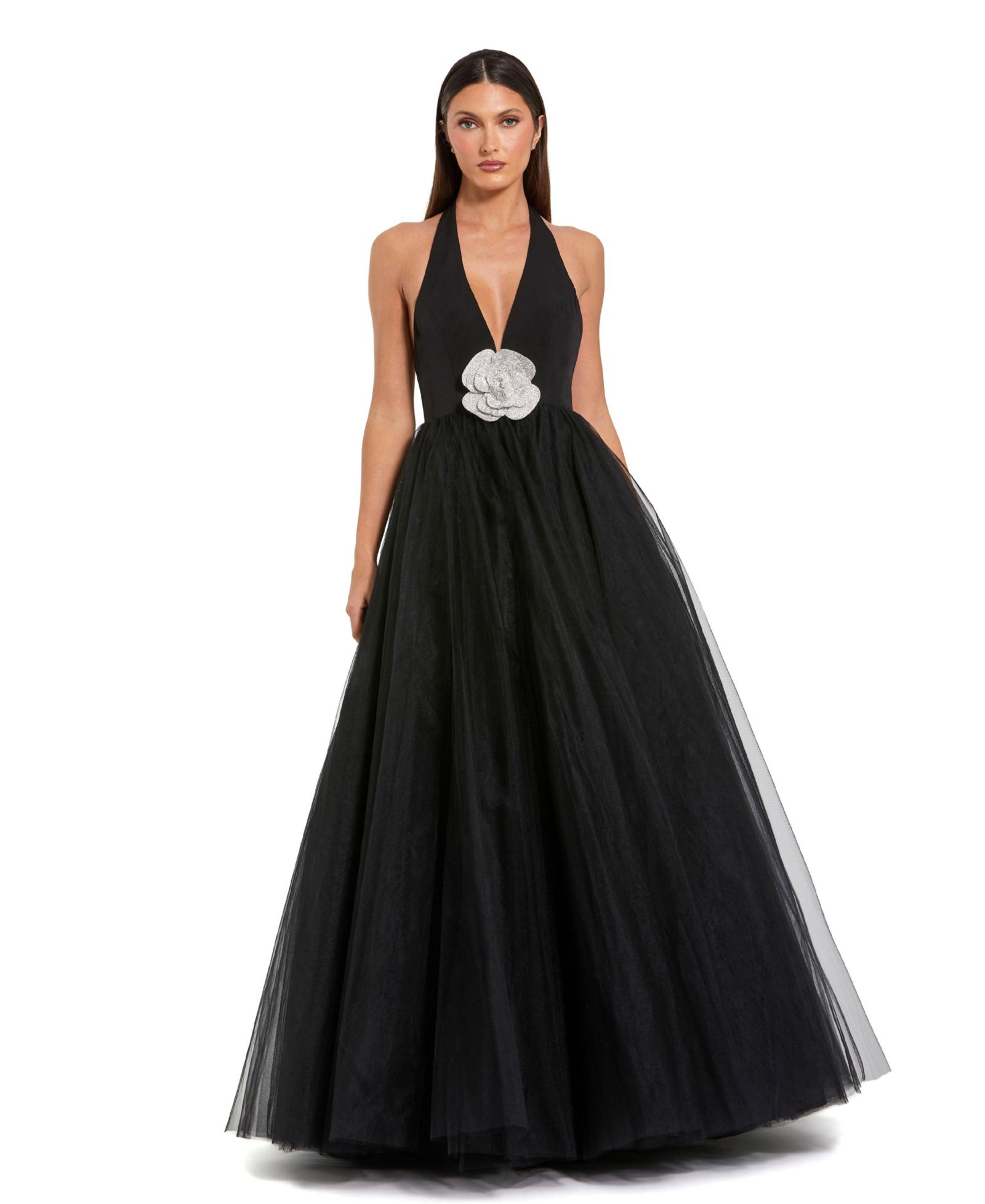 Mac Duggal Женское вечернее платье с фатиновой юбкой и цветочными деталями