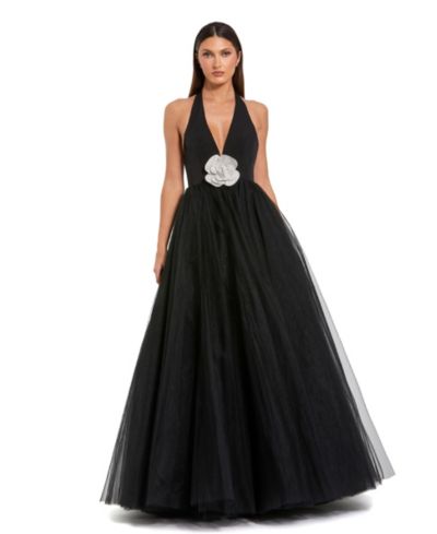 Mac Duggal Женское вечернее платье с фатиновой юбкой и цветочными деталями