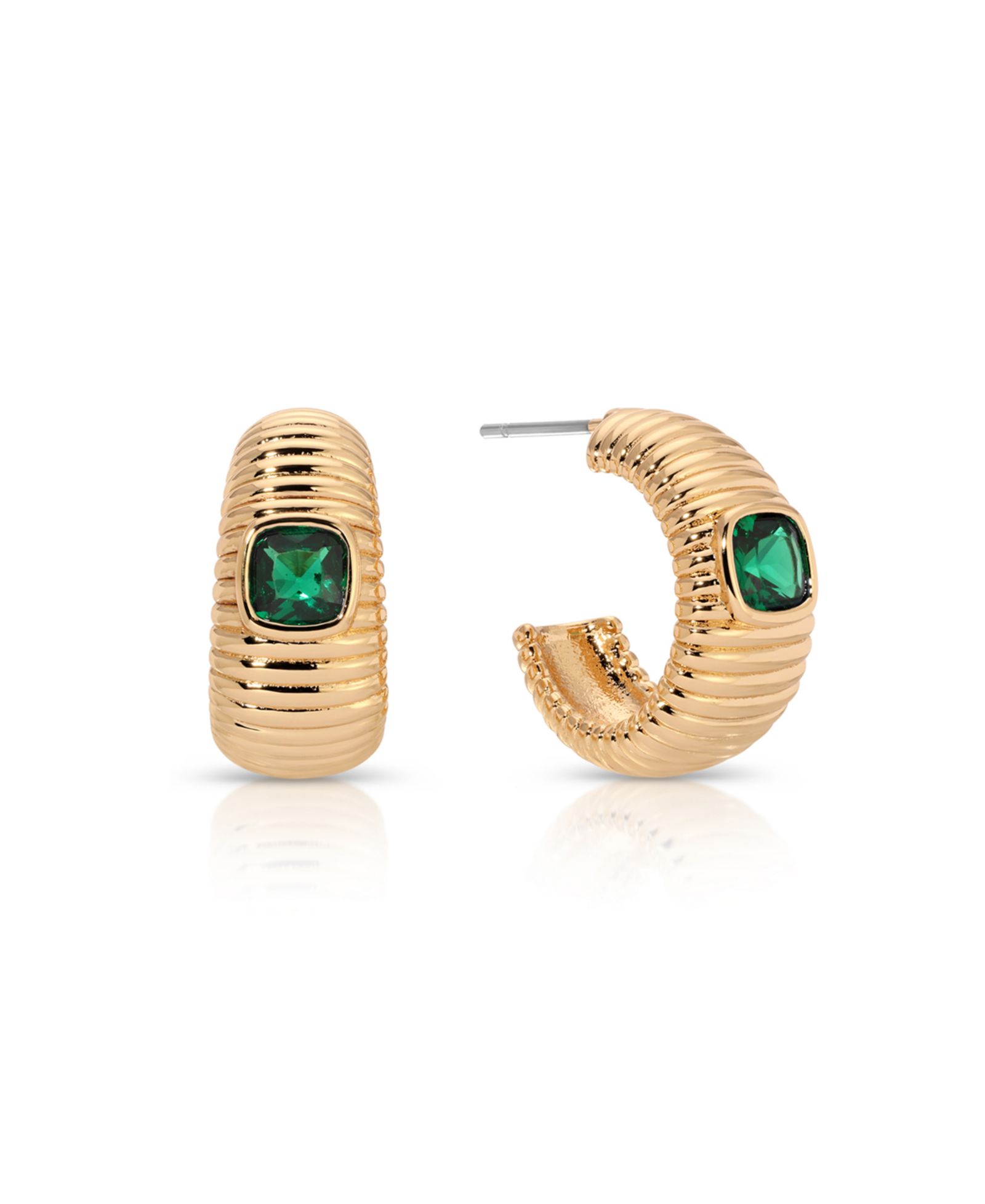 ETTIKA серьги-кольца Ribbed Emerald Medium