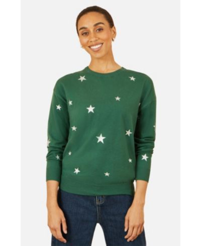Yumi Women's Foil Star Print Relaxed Fit Sweater