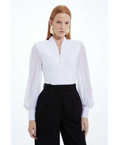 Karen Millen Женский трикотажный топ с шифоновыми рукавами и застежкой-молнией