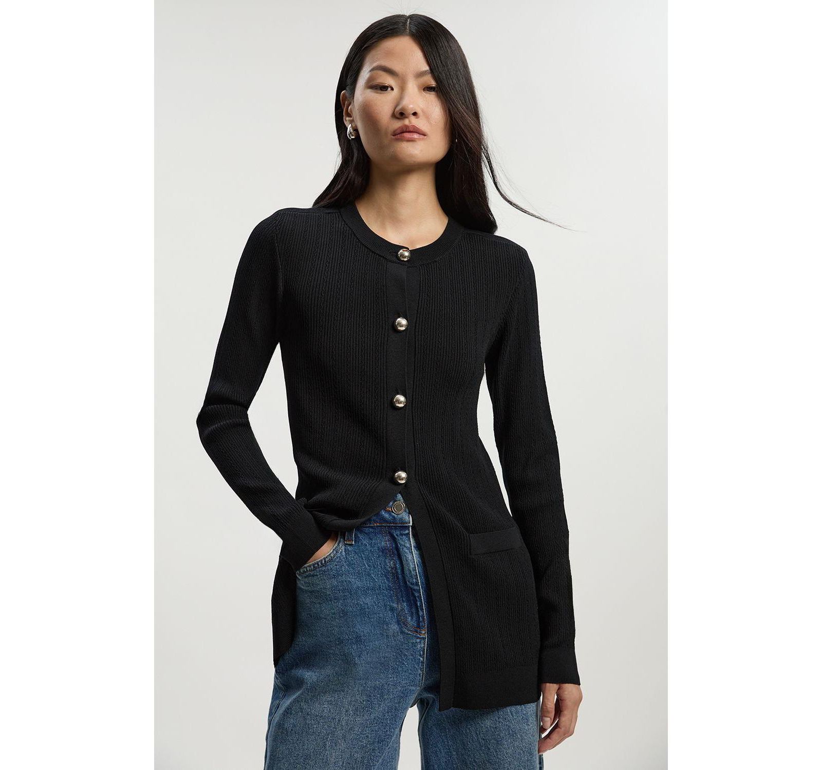 Karen Millen Women's Dome Button Longline Knitted Cardi