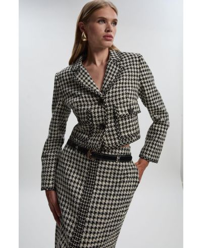 Karen Millen Women's Double Button Tweed Cropped Jacket