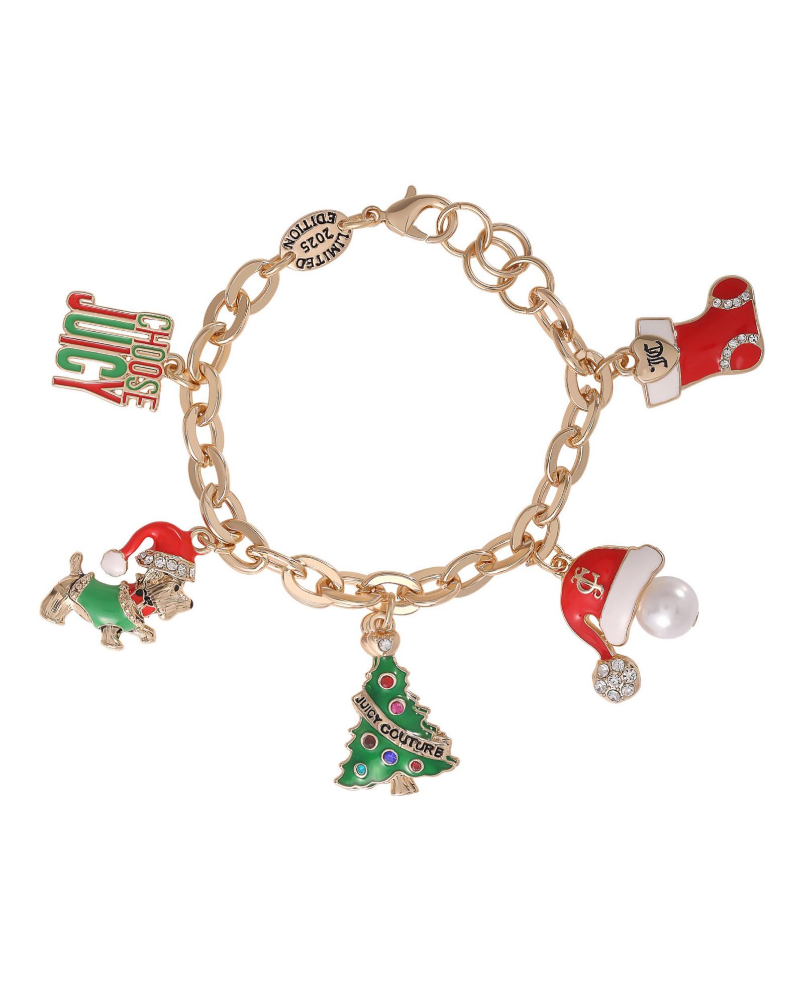Juicy Couture праздничный браслет с подвесками, Gold-Tone Enamel Christmas Motifs