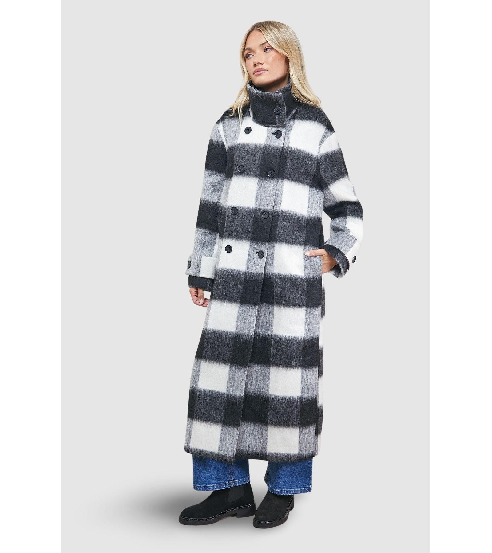Oasis Women's Brushed Check Funnel Neck Coat