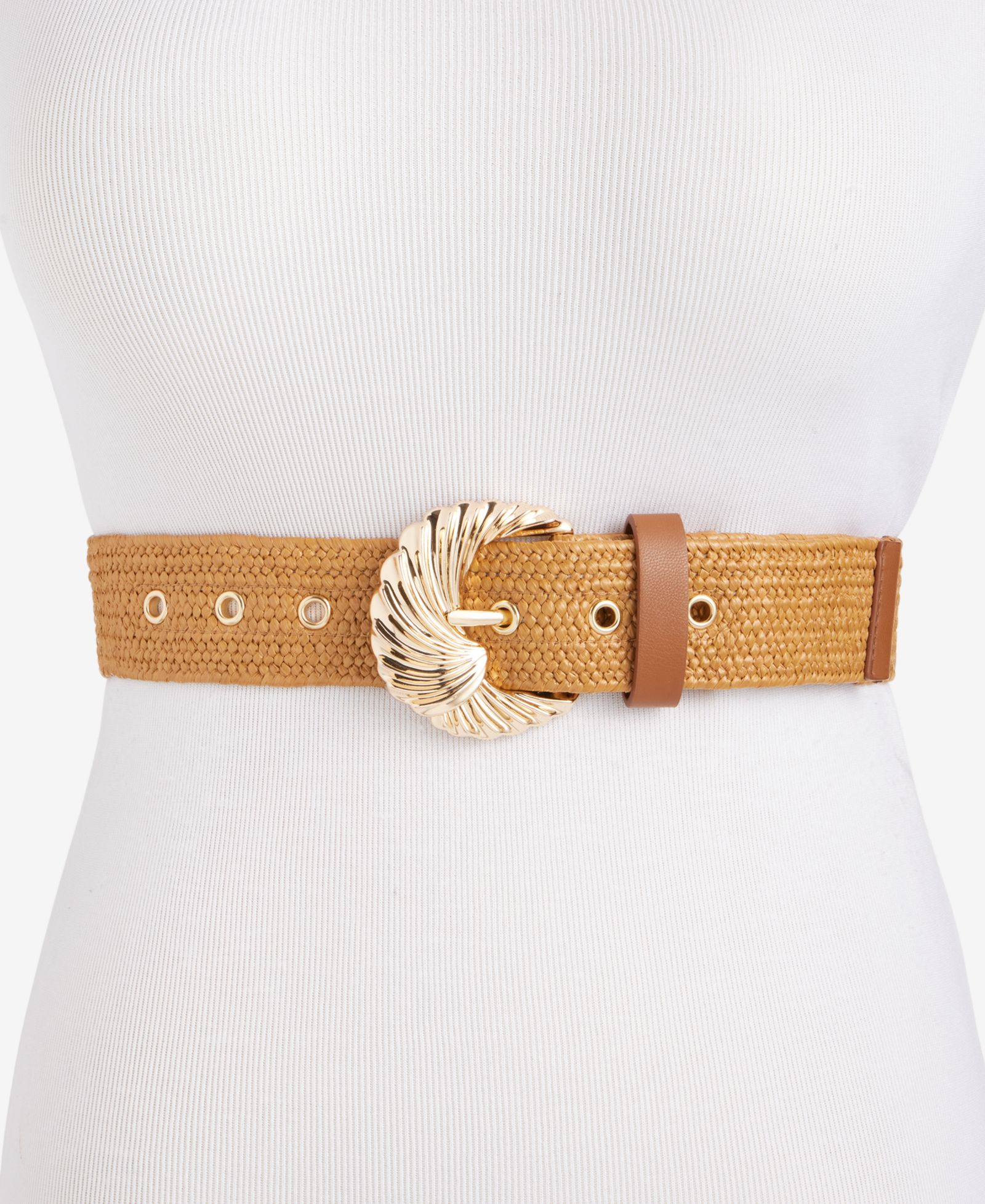 I.N.C. International Concepts Curvy Wave Buckle Stretch Straw Belt, Macy's Exclusive