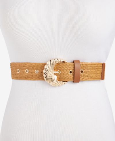 I.N.C. International Concepts Curvy Wave Buckle Stretch Straw Belt, Macy's Exclusive
