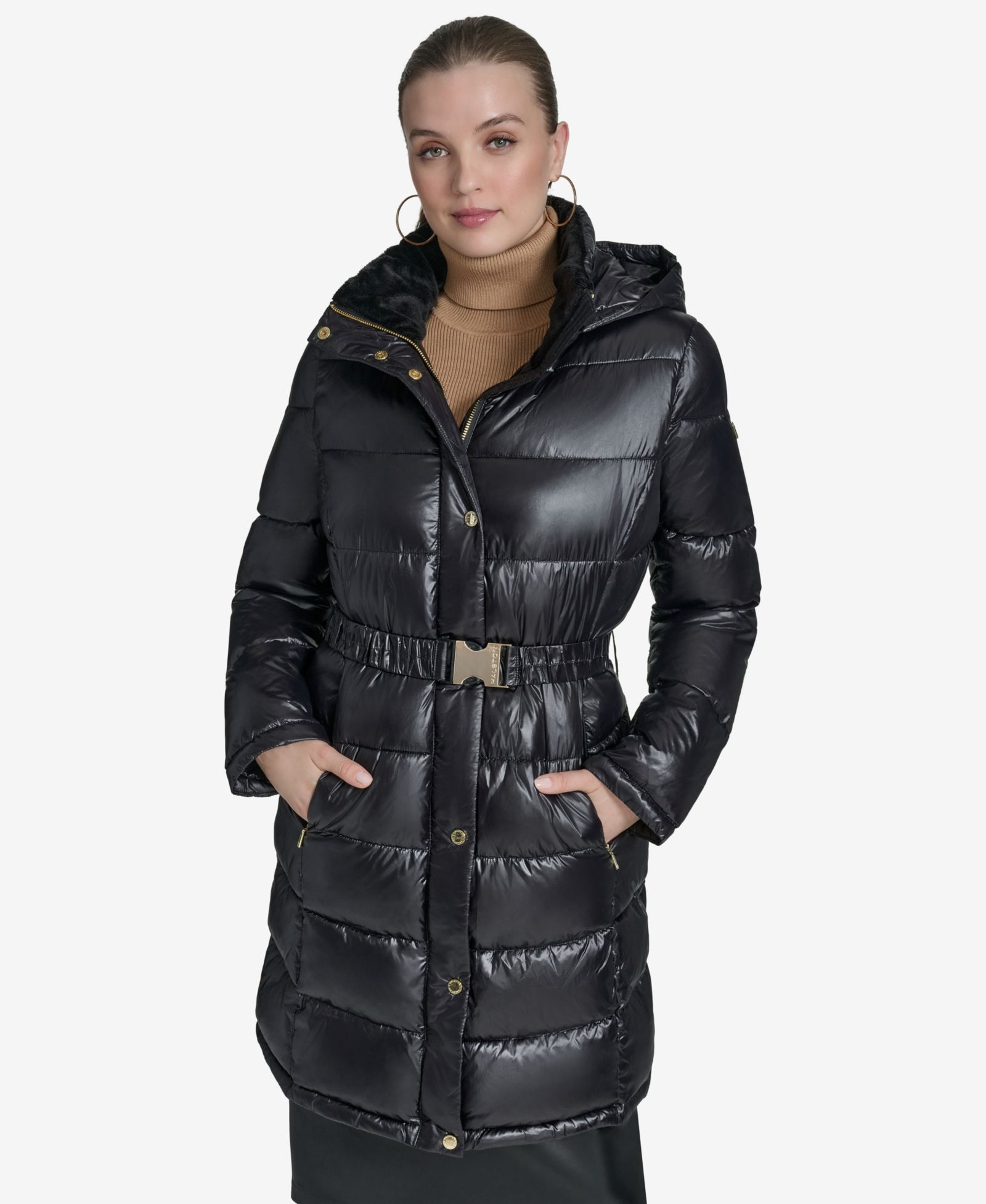 Halston Women's Stand Collar Belted Puffer Coat